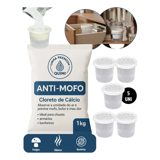 Cloreto De Cálcio Refil Antimofo Granulado Bolinhas +5 Potes