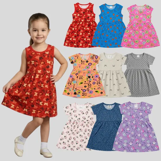 Kit 3 Vestidos Infantil Menina Estampas Sortidas Conforto
