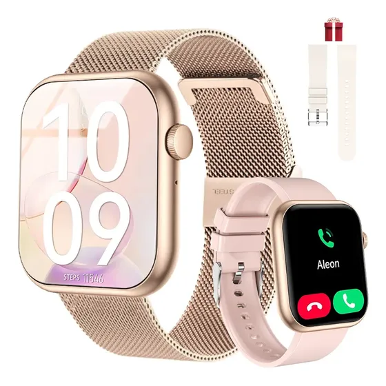 Smartwatch LAKEYLOYI QX7PRO Dourado Feminino, com 3 Pulseiras e Tela de 2" LED