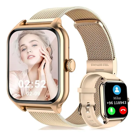 Smartwatch Mertto Dourado com Tela de 1.83" e Duas Pulseiras