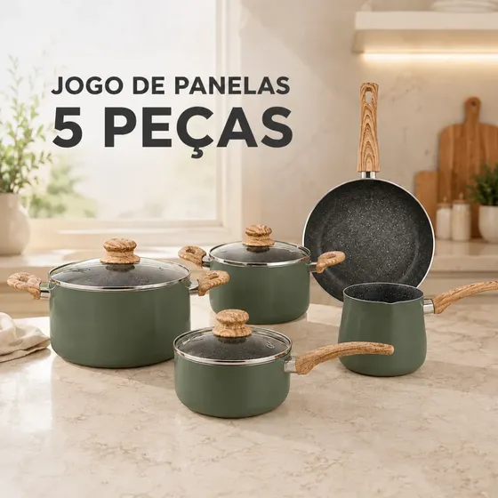 Jogo Panelas Kit 5 Peças Antiaderente Cerâmica Indução Gás