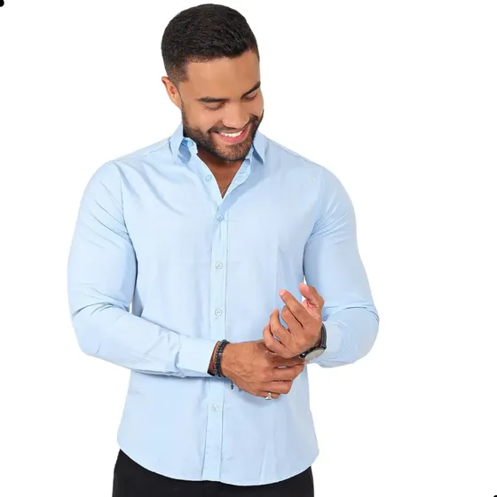 Camisa Social Masculina Manga Longa Slim Fit Algodão