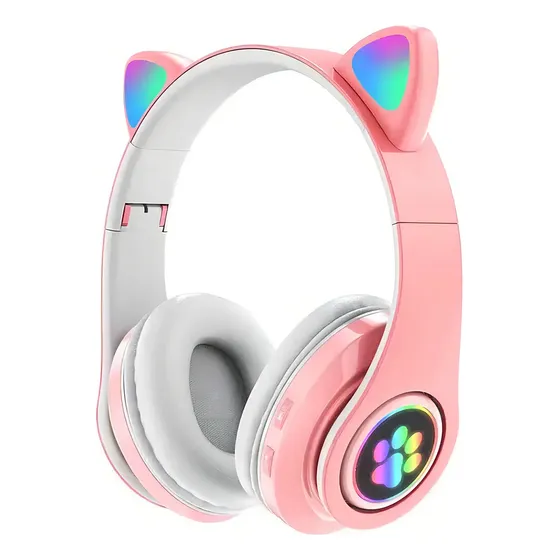 Fone De Ouvido Gatinho Bluetooth Infantil Led Mestri Menino Menina Cor Rosa
