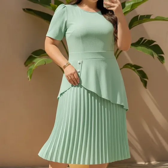 Vestido Feminino Midi Moda Evangélica Plissado Atemporal
