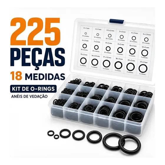Kit 225 Anéis O-ring Nitrílica Vedação Borracha 18 Tamanhos