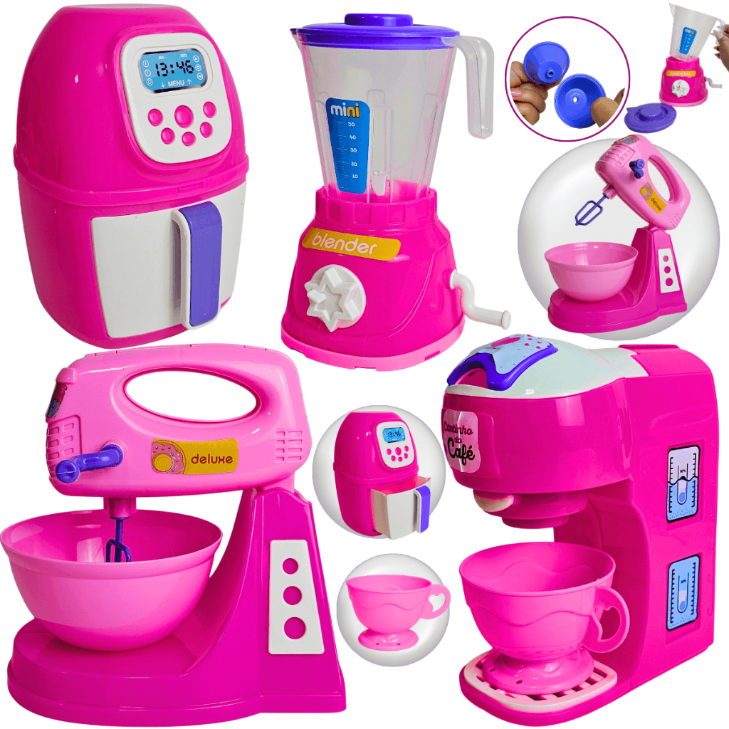 Kit Cozinha Infantil de Brinquedo Modelo Novo Eletrodomésticos Utensílios C/ 6 peças Acessórios