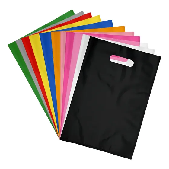 Kit 100 Un Sacolas Plásticas Boca Palhaço 30x40 Alça Vazada Cor Azul