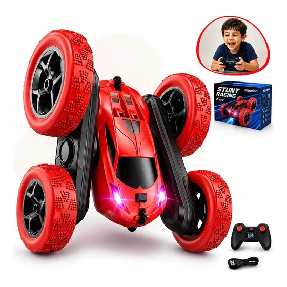 Carrinho De Controle Remoto 4x4 Pirueta Giro 360º Brinquedo Infantil Recarregável Maluco Com Luzes Kizumba Cor Vermelho
