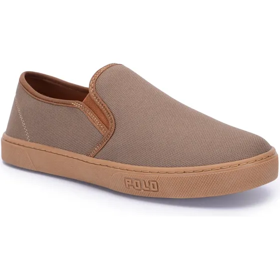 Sapatênis Casual Masculino Polo Slip On Calce Facil Promoção Bege 40 Br