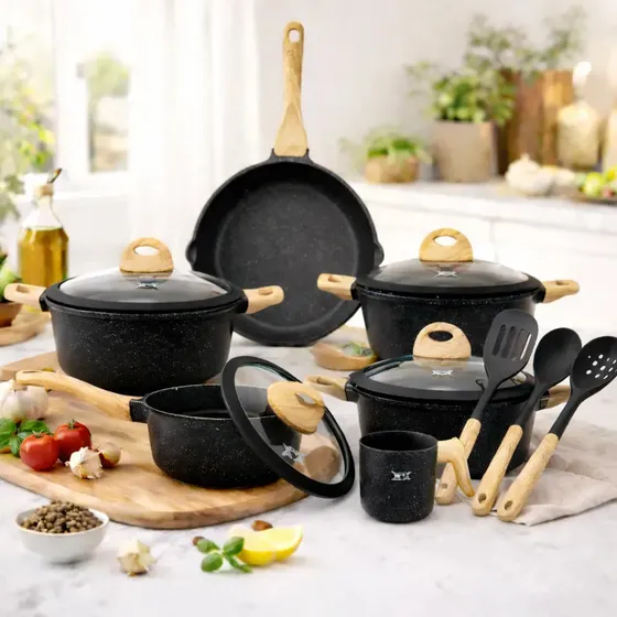 Kit De Panelas Xdx Branco Cerâmica Os Fogões C/ 19pcs Preto Com Faqueiro