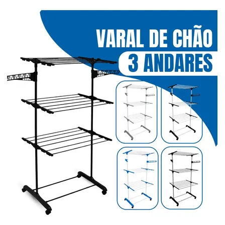 Varal de Chão Epsilon 3 Andares Dobrável com Rodas