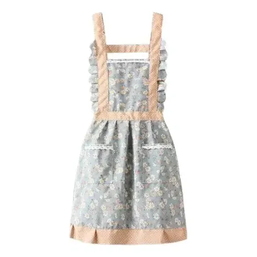 Avental De Cozinha Floral Com Bolsos E Babados Blue General