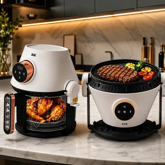 Air Freyer Grill Fritadeira 2 Em 1 Cesto De Vidro Touch 4l