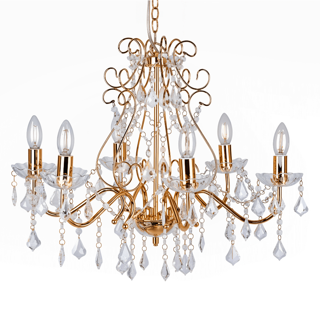Lustre Acrílico Dourado Luxuoso Moderno Luxo Em Casa 6 Braços