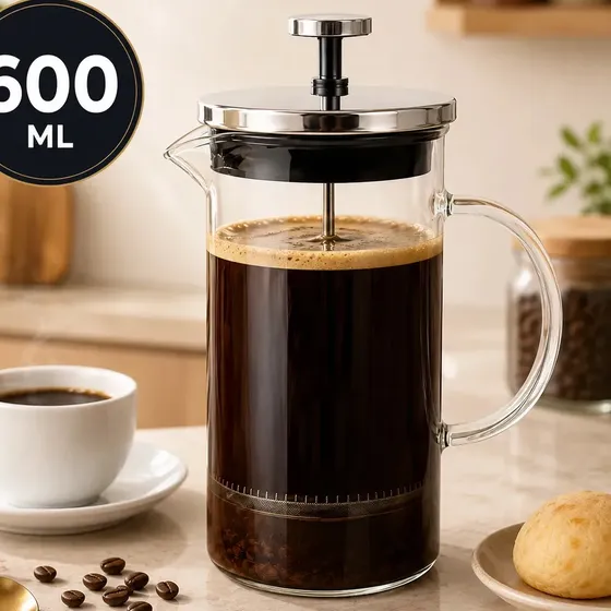 Prensa Francesa Cafeteira Vidro Borossilicato 600 ML Inox Café Chá Filtro Reutilizável Manual Resistente Premium Para Casa Cozinha Sólar