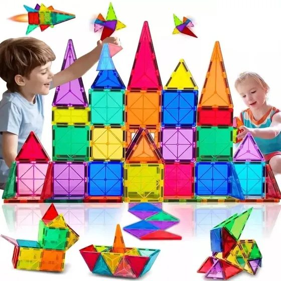 Blocos Magnéticos 64 Peças Brinquedo Educativo Montessori Infantil Para Crianças Presente