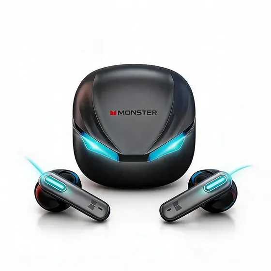 Fones de ouvido sem fio Bluetooth 6.0 Monster Q15 com aplicativo inteligente, modo de jogo de baixa latência, equalizador personalizável, localização de fones de ouvido com plateado e cinza