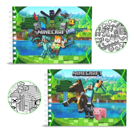Livro De Colorir Minecraft Estilo Bobbie Goods Capa Dura Holográfica 50 Folhas Grossas Com Acetato De Brinde