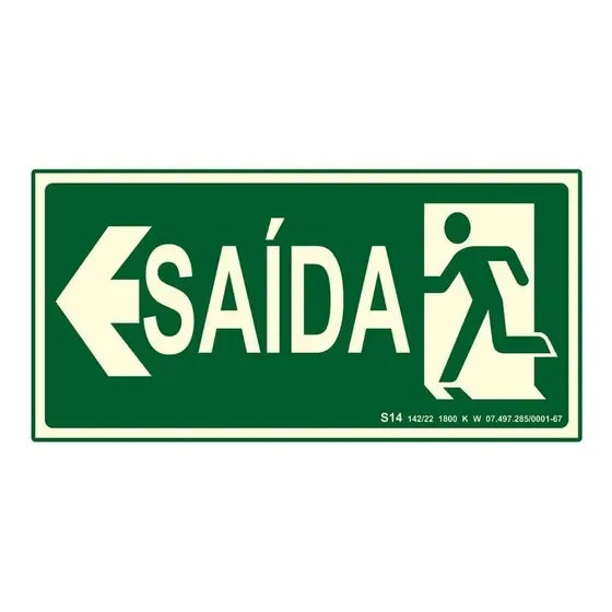 Placa De Sinalização Saída Esquerda Fotoluminescente