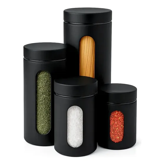 Kit 4 Pote Vidro Inox Condimento Conserva Viso Cozinha Preto
