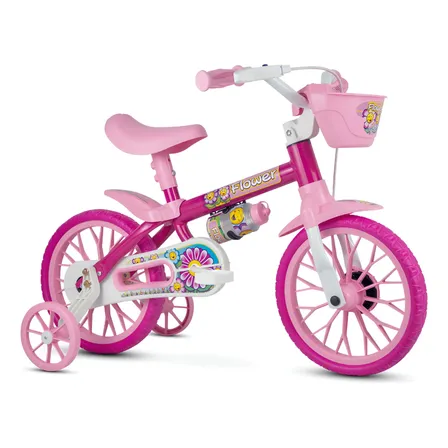 Bicicleta Infantil Menina Aro 12 Nathor Flower Rosa 2 4 Anos Rosa Único