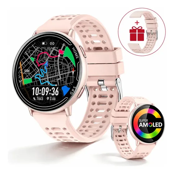 Smartwatch WGP Relógio Inteligente GPS Embutido Masculino Feminino Tela AMOLED 1,39" Bluetooth 5.3 100+ Modos Esportivos Compatível com Strava 2 pulseiras Monitor Saúde Compatível Android e iOS