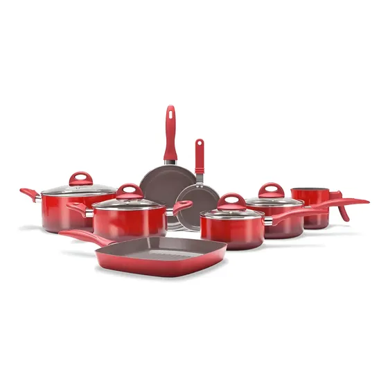 Jogo De Panelas Brinox Ceramic Life Smart Plus Vermelho 8pc