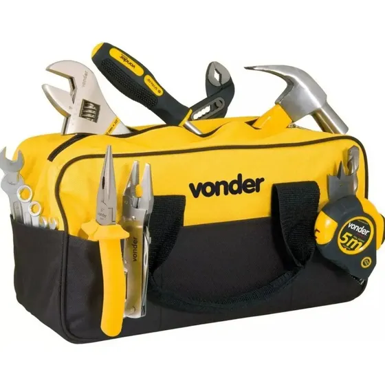 Bolsa Maleta Ferramentas Em Lona Com 8 Divisões Externas Cor Preto - amarelo Vonder