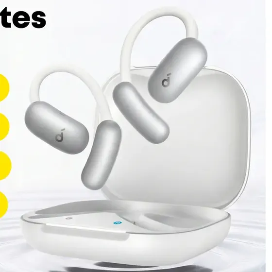 Fone Ouvido Open-Ear Aberto Soundcore AeroFit 2 Bluetooth 5.4 Design Ajustável App com Tradução para 100 Idiomas Hi-Res LDAC 42h Bateria IP55 4 Mics IA Chamadas Claras Carregamento Sem Fio Cor Branco