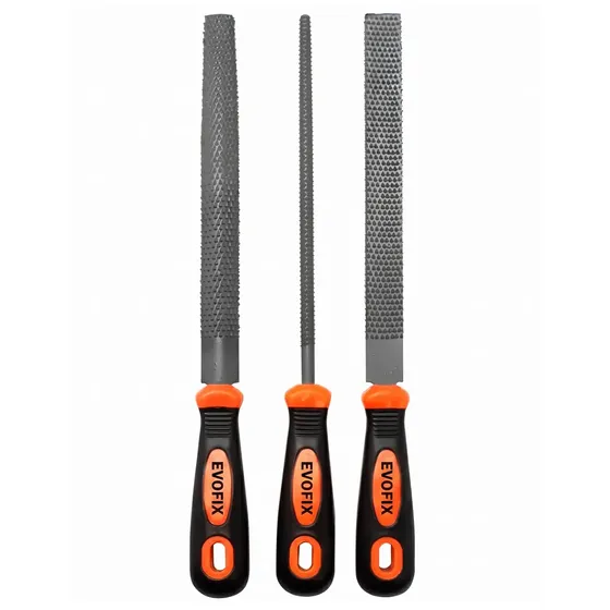 Kit Com 3 Limas Grosa para Madeira e Metal 8" – Redonda, Chata e Meia Cana – EVOX