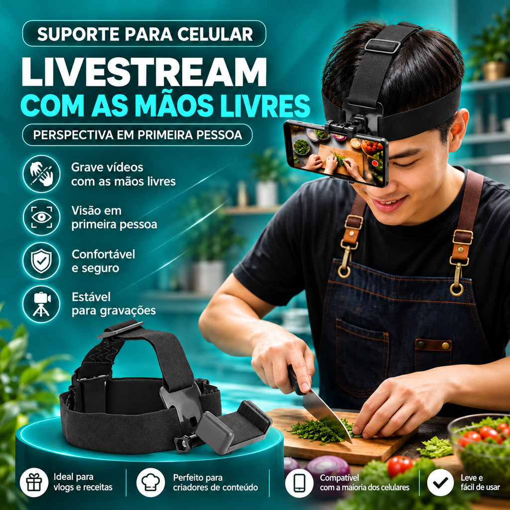 Braet Montado Na Cabeça Ajustável Transmissão Ao Vivo Suporte Do Telefone Móvel Primeira Pessoa Perspectiva Fixa Present