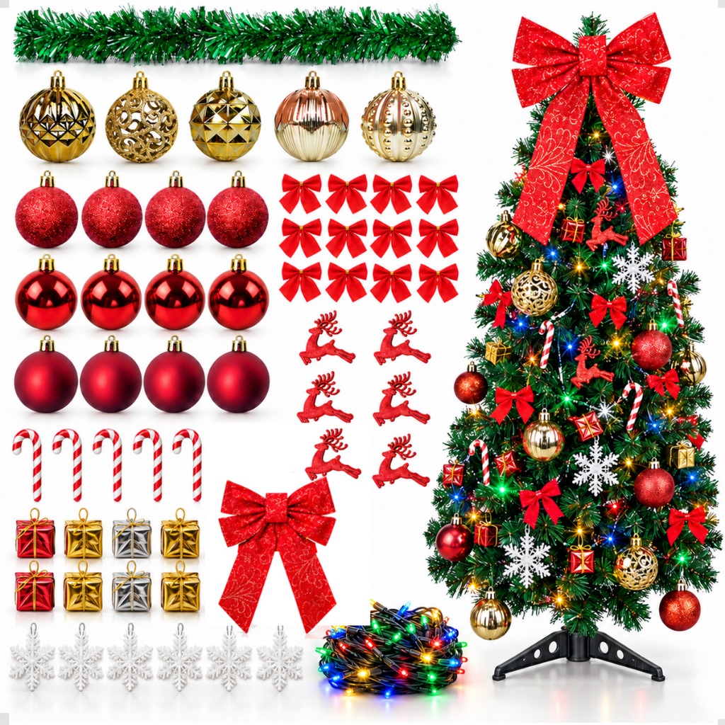 Kit Completo Árvore De Natal Decorada 120 Galhos+Enfeites+Brinde Natal 2026 Decoração tendência VD